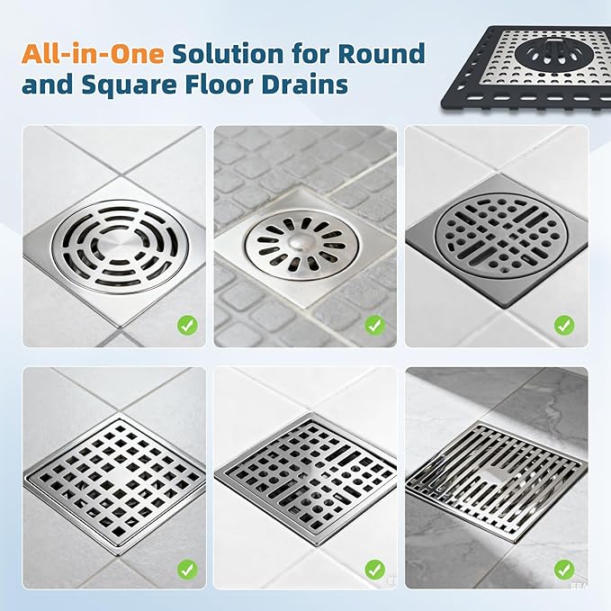 Hibbent 2 Pack Shower Drain Hair Catcher, Shower Drain Cover for Bathroom Floor 4" Drain, Anti-Clogging Bathtub Drain Strainer, Stainless Steel Kitchen Sink Drain Strainer with Handle, Dark Grey