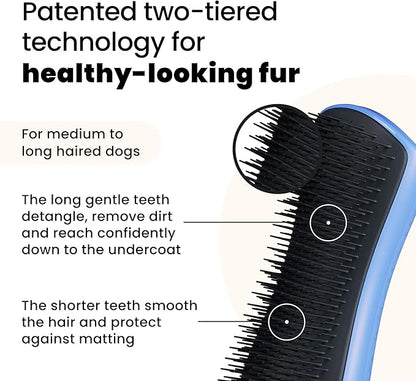 Pet Teezer Detangling Dog Grooming Brush, Dog Bath Brush for Long Haired Breeds and Wet or Dry Fur, Large, Blue & Grey