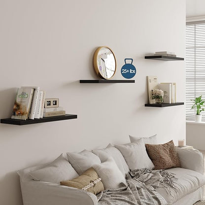 Wall Shelf Set of 3,Dark Wood Floating Shelves 36 in W x 10 in D x 1 in H, Wooden Floating Wall Shelf with Invisible Brackets for Living Room/Bedroom/Bathroom/Kitchen Storage and Decor
