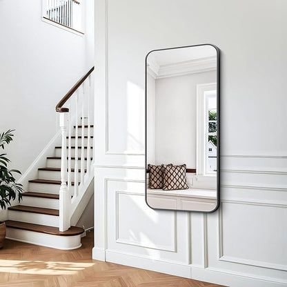 BONEWEI 24x48 inch Bathroom Mirror,Black Rectangle Mirror,Wall Mounted Bathroom Frame Vanity Mirror with Round Corner for Bedroom Living Room, Entryway Hangs Horizontal or Vertical