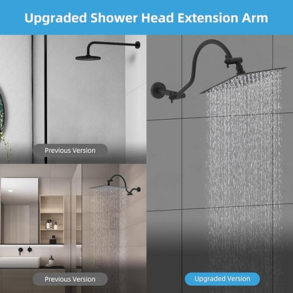 Hibbent All Metal Upgraded 18'' Shower Head Extension Arm, Shower Arm with Flange, Solid Brass Flexible Height & Angle Adjustable Shower Extender with Lock Joint, Universal Connection, Matte Black
