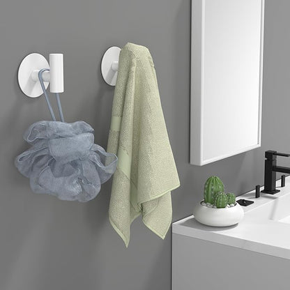 Heavy Duty White Towel Hooks, Stainless Steel Adhesive Coat Hooks for Bags, Towels, Robes, Hats, Aprons – No Drill Bathroom, Kitchen, Hotel Wall Hooks (2 Pack)
