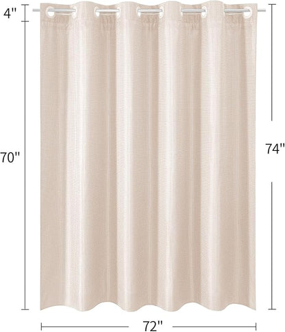 MitoVilla No Hooks Needed Pink Waffle Shower Curtain Liner Set, Modern Waffle Weave Heavy Duty Fabric Cloth Shower Curtain with Snap-in Liner for Luxury Neutral Hotel Spa Bathroom Decor, 72 x 74