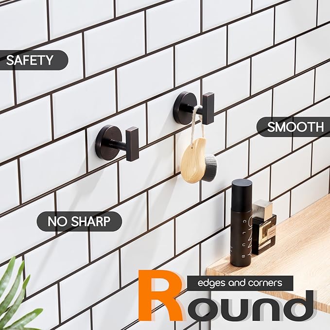 Robe Hook Bath Towel Hooks Stainless Steel Wall Hooks for Bathroom Kitchen Closet Garage Door Hanger Oil Rubbed Bronze 2 Pack, AN1001ORB-P2