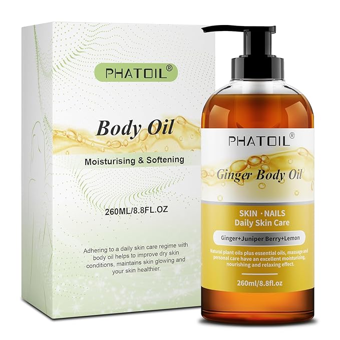 PHATOIL Ginger Oil for Body Massage,Gua Sha, Lymphatic Drainage, 260ML Large Bottle Body Oils for Moisturizing and Nourish Skin, Premium Ginger Body Massage Oil for All Skin Types(8.8oz)