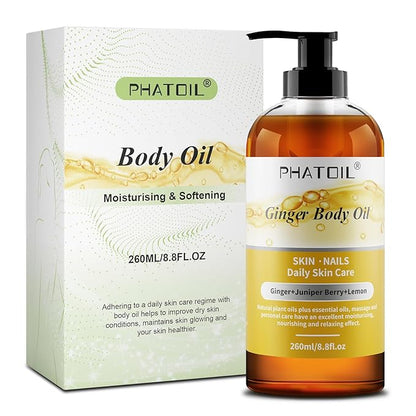 PHATOIL Ginger Oil for Body Massage,Gua Sha, Lymphatic Drainage, 260ML Large Bottle Body Oils for Moisturizing and Nourish Skin, Premium Ginger Body Massage Oil for All Skin Types(8.8oz)