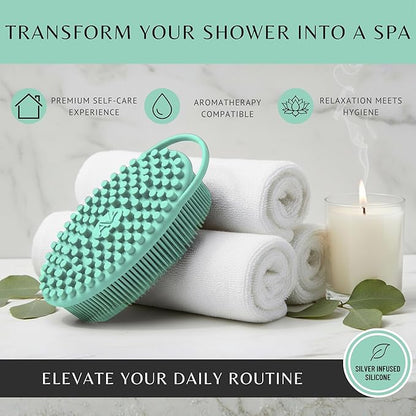 Silicone Body Scrubber for Shower - Gentle Exfoliating Back Scrubber with Soft Bristles - Avilana Premium Dual Sided Bath Brush Massage - Loofah Alternative for Sensitive Skin - Gift Women Men