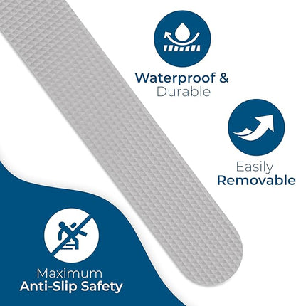 Anti-Slip Shower Stickers - Help Reduce Slipping in Bathtub & Shower, Gray Non-Slip Bath Strips, Strong Adhesive Bathtub Appliques Suitable for Homes with Kids, Adults & Seniors - 24 Pcs - Homergy