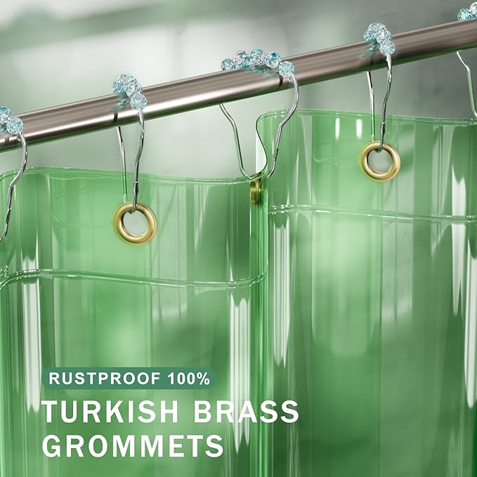AmazerBath Heavy Duty Shower Curtain and Liner 2-in-1, 100% EVA Luxury Soft Clear Mint Green Shower Curtain Liner, 72x72 Plastic Weighted Shower Curtain, 12 Rustproof Grommets & 3 Heavyweight Stones