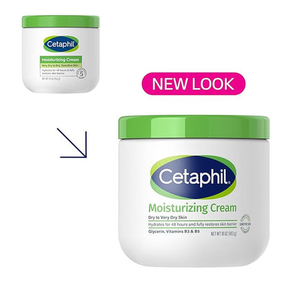 Cetaphil Face & Body Moisturizer, Hydrating Moisturizing Cream for Dry to Very Dry, Sensitive Skin, NEW 16 oz, Fragrance Free, Non-Comedogenic, Non-Greasy
