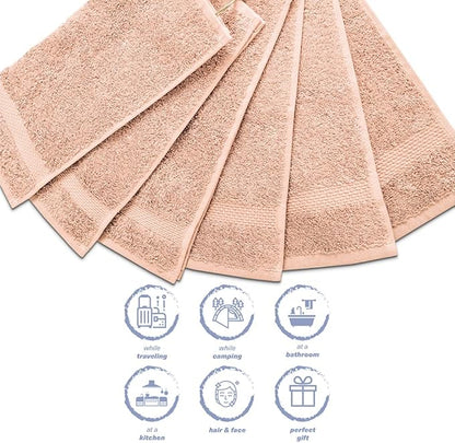 Hencely Premium 6-Pack Washcloths 12x12 Inches Soft Turkish Cotton High Absorbent and Quick Dry Dishtowel for Kitchen and Bath (Wash Cloth 6 Pack, Peach)