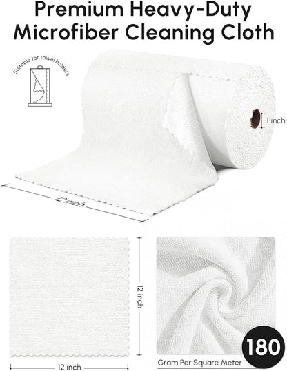 Microfiber Cleaning Cloths Roll, 75 Pack Tear Away Microfiber Towels Roll, 12" x 12" Lint Free Rags, Reusable Cleaning Cloths, Washable, Scratch Free,Ultra Absorbent Dish Rags(White)