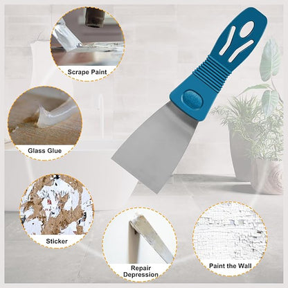 Silicone Caulking Tool Kit, Caulk Remover Tool, Putty Knife Scraper, 3 Glass Glue Corner Scrapers, Grout Removal Tool with Stainless Steel Head for Kitchen Bathroom and Window