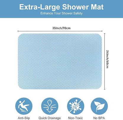 Non Slip Shower Mat: 35"x24" Extra Large Shower Mats for Inside Shower,Trimmable PVC Anti Slip Shower Stall Mats, No Odor, Quick Drying Shower Mats for Floor, Bathroom, Home, Kitchen, Hotel