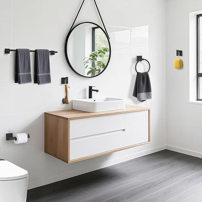 TURS Matte Black 5-Pieces Bathroom Hardware Set SUS304 Stainless Steel Towel Bar Set Wall Mounted 23.6 Inch Towel Racks for Bathroom Square Towel Holder Set