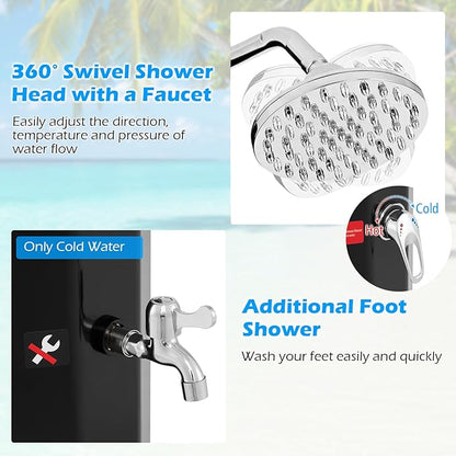 Goplus 15.9 Gallon Solar Heated Outdoor Shower, 7.5 FT Freestanding Outdoor Shower with Shower Head and Foot Shower Tap for Outdoor Backyard Poolside Beach Pool Garden, Black