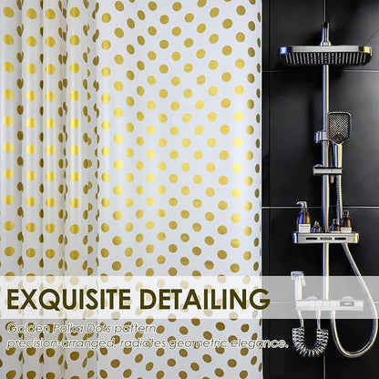 Plastic Shower Curtain Liner, Waterproof Printed PEVA Shower Curtain with Design, Golden Polka Dots Pattern, Rustproof Grommets, Standard Size 70x72 Bathtub Curtain for Bathroom (Pack of 1)
