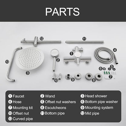 SS304 Shower Faucet Set - Outdoor Kit - Outdoor Fixtures with Brushed Nickel Shower Head & Handheld Spray, High Pressure