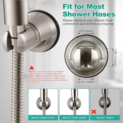 2 Pack Vacuum Suction Cup Shower Head Holder, Removable Shower Head Bracket, Height Adjustable Wall Mount ABS Plastic Suction Holder for Handheld Showerhead, Brushed Nickel