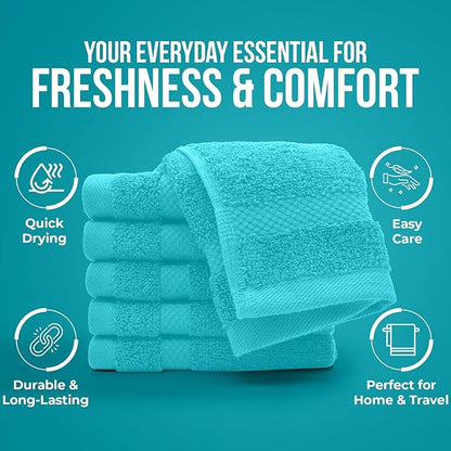 DAN RIVER 12-Pack Premium 100% Cotton Aqua Face Towels – Reusable Face Towel Set, Absorbent & Soft Wash Cloths for Bathroom & Body – Hand and Face Towels, 550 GSM (12x12 in)