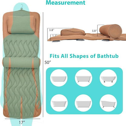 AEROiVi Full Body Bath Pillow with Adjustable Lumbar Roll Pillow Bathtub Cushion with 14 Suction Cups 3D Air Mesh Fit Any Tub Gray Bathroom Accessories Brown