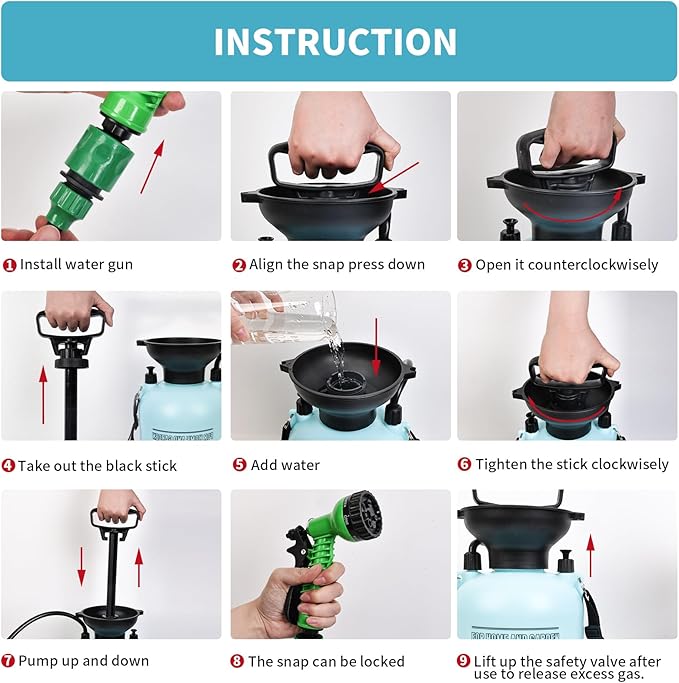 Portable Shower Blue 5L with 7 Spray Modes, Hand Press with Removable Hose and Shower Head