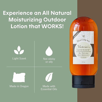 Victoria's Lavender All Natural Moisturizing Body Lotion with Essential Oils - Body Lotion for Skin Protection - Outdoor & Leisure Activities - Backpackers, Campers, Hikers - Made in USA - 4 oz