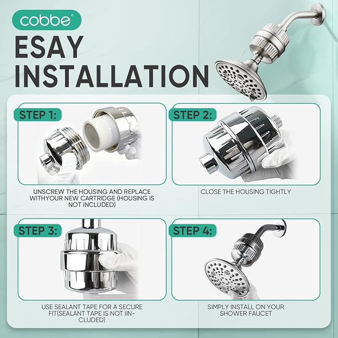 Cobbe HD HEAVY DUTY High Output Shower Filter 2 Pack – 99% REMOVAL Shower Head Filter for Hard Water, Heavy Metals, Chlorine and Harmful Substance, Improve your skin and hair, Brushed Nickel