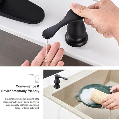 GAGALIFE Sink Soap Dispenser Matte Black, Built in Soap Dispenser with 17 OZ Bottle, Lotion Dispenser for Kitchen Sink, Refill from The Top