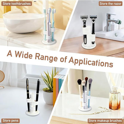3 Pack 360° Rotating Toothbrush Holder for Bathroom, 4-Slot Toothbrush Storage Organizer with Non-Slip Base, Compact Toothbrush Bathroom Countertop Holder for Family Tooth Brushes, White