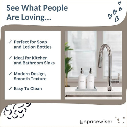 Countertop and Vanity Tray - Small 7.7” Silicone Tray for Soap Dispenser Bottles, Sponge Holder for Kitchen Sink Caddy Organizer, Bathroom Trays, Dish Soap Holder for Kitchen Counter, Keys