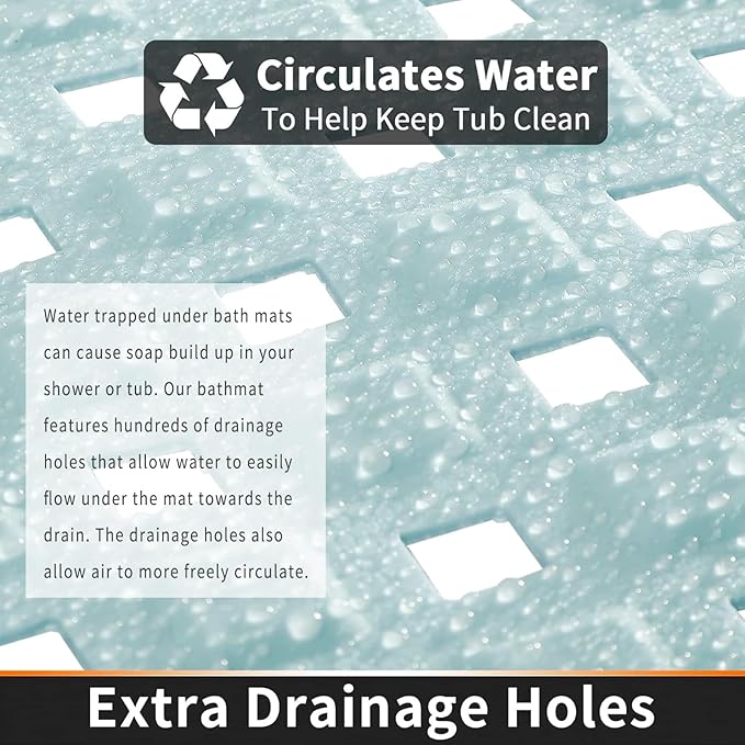 Yimobra Bathtub Mat Non Slip, Super Strong Suction Cups, 27.5"x15.5" Long Shower Mat with Drain Holes, Machine Washable Fast Draining Bath Mats, Bathroom Essentials,Mint Green