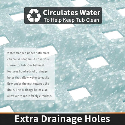 Yimobra Bathtub Mat Non Slip, Super Strong Suction Cups, 27.5"x15.5" Long Shower Mat with Drain Holes, Machine Washable Fast Draining Bath Mats, Bathroom Essentials,Mint Green