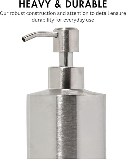 Silver Soap Dispenser Stainless Steel for Bathroom and Kitchen Sink, 15oz Refillable Round Rustproof Hand Dish Soap Dispenser Pump for Detergent, Lotion, and Countertop