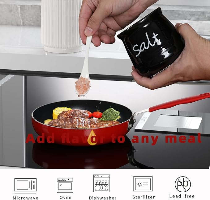 ONTUBE Ceramic Salt Bowl with Lid and Spoon 12oz (Black)