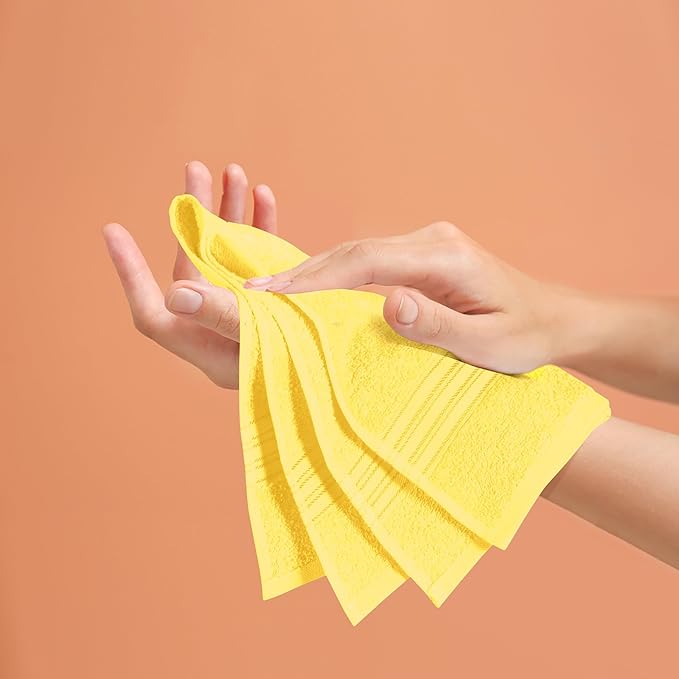 BOUTIQUO Ultra Soft Cotton 6 -Piece Hand Towel Set 16x24 Inch, Ideal for use in Bathroom, Kitchen, Gym, Spa & General Cleaning, Compact & Lightweight Multi Purpose Hand Towels - Lime Yellow