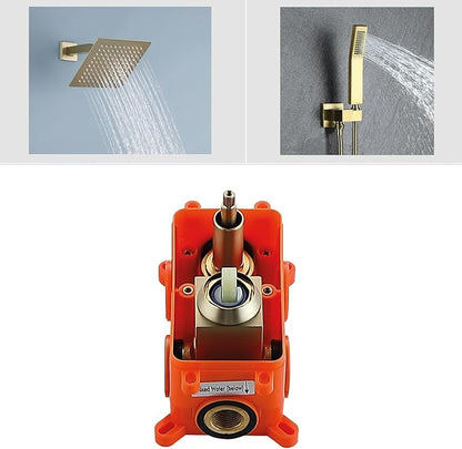 JOYWELL Shower Faucet Brushed Gold Shower System 8 Inches Rain Shower and Handheld Shower Combo,2-Function Shower Fixtures Included Shower Trim Kit