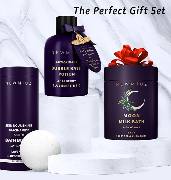 Lavender Bath Bombs Skin Nourishing Moisturize Niacinamide Serum Lavender Blueberry Fig Luxury Fizzing Spa Bubble Bath Gift Set for Sensitive Skin Stress Relief Relaxation Gift Birthday Christmas