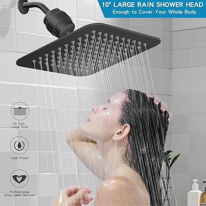 10'' High Pressure Filtered Shower Head Combo 20 Stage Shower Filter for Hard Water, Removes Chlorine & Harmful Substances (Matte Black)