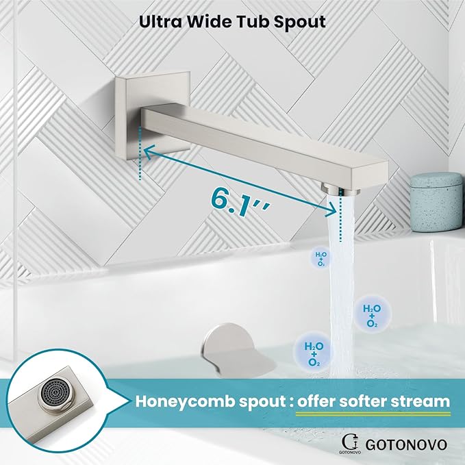 gotonovo Shower System with Tub Spout Wall Mounted Rain Shower Head and Handle Combo Shower Faucet Set with Valve, 8 Inch, Brushed Nickel