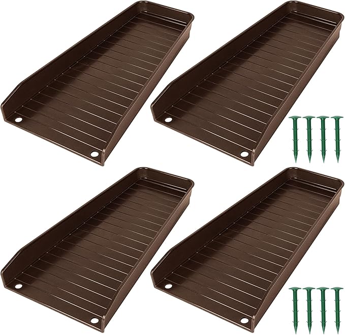 Gutter Downspout Splash Block,16.3"Drain Gutter Guard Diverter,Gutter Downspout Extensions for Water Drainage, Fixable Down Spout Drain Trays,Drainage to Protect House Foundations (4PC Brown)