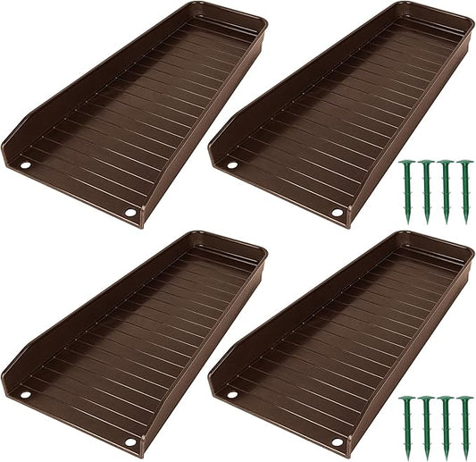 Gutter Downspout Splash Block,16.3"Drain Gutter Guard Diverter,Gutter Downspout Extensions for Water Drainage, Fixable Down Spout Drain Trays,Drainage to Protect House Foundations (4PC Brown)