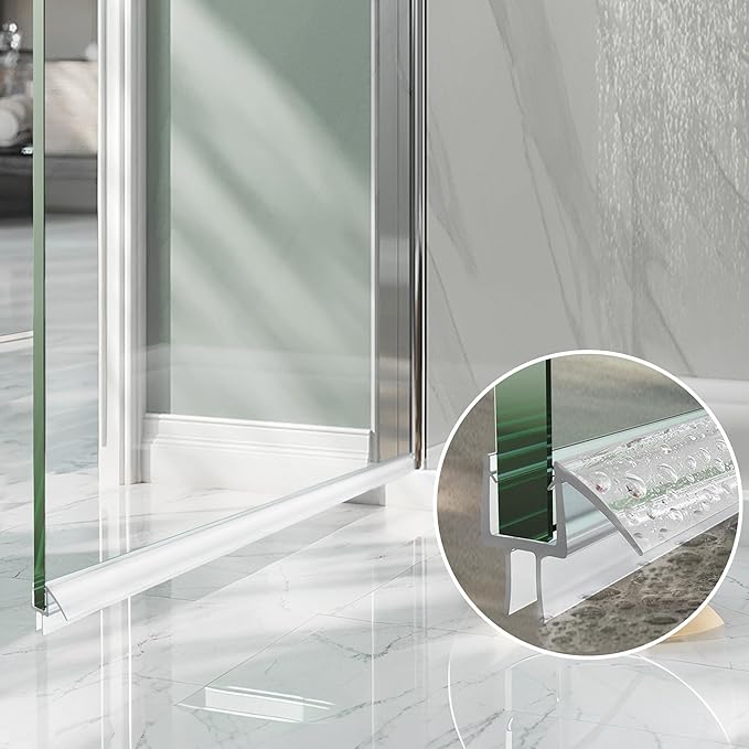 Shower Door Bottom Seal, 2-Pack PVC Strips with Sweep 39" Long, for 1/2"(12mm) Thick Framless Glass Door, to Stop Water Leakage