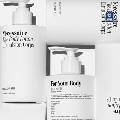 Nécessaire The Body Lotion Fragrance-Free — Unscented Multi-Peptide Body Moisturizer for Women + Men – Non-Comedogenic Lotion for Sensitive Skin – 450ml/15.2 fl oz