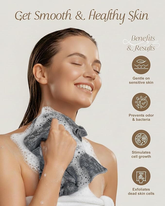 Yiclick Exfoliating Washcloth Towel, Back Scrubber for Shower, Exfoliating Body Scrubber Exfoliator, Japanese Wash Cloth for Body Scrub, Bath Exfoliate Rags Loofah Lufa Sponge for Women Men