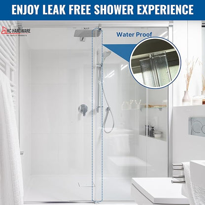 Frameless Shower Door Side Seal Strip H-Type 180 Degree 72'' Length, Clear (2, 1/2'' Glass)