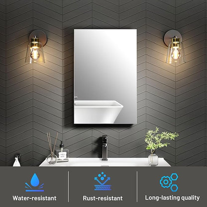 16 x 24 Medicine Cabinet Mirror for Bathroom,Assembly Required,Aluminum Alloy Frame,Recessed/Surface Mounted,Reversible L/R Door,Adjustable Shelves,Bathroom Medicine Cabinet with Mirror