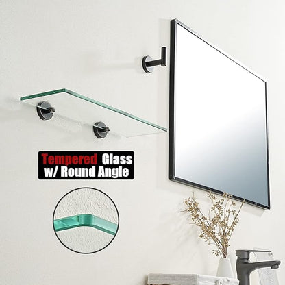 JQK Bathroom Glass Shelf Oil Rubbed Bronze, Tempered Glass Shower Storage 16 by 5 inches, 304 Stainless Steel ORB Wall Mount 2 Pack, TGS101L16-ORB-P2