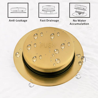 Artiwell Universal Tip Toe Bath Drain Stopper and Cover, Bathtub Drain Stopper, Replaces Lift and Turn, Tip-Toe and Trip Lever Drains for Tub, EZ Installation and Clearing (Brushed Gold)