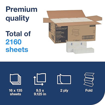 Tork Soft Xpress Multifold Paper Hand Towels White, H2 System Compatible 16 Packs X 135 Towels Each (MB579)